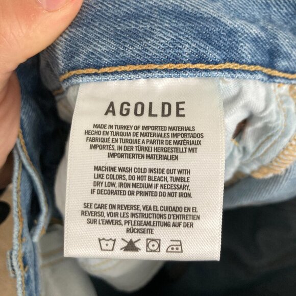 Agolde Riley Jeans Button Fly High Ride Distressed Classic Rigid Denim Crop 23 - Picture 10 of 11